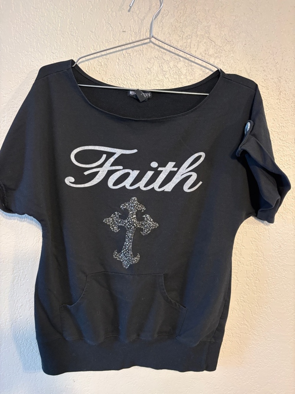 Miss  chievous Faith Graphic Black Short Sleeve shirt, top size large
